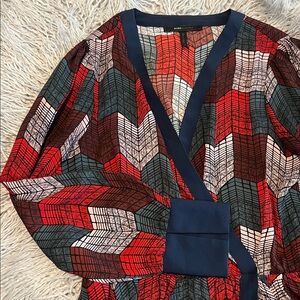 BCBGMaxAzria Geometric Wrap Blouse - Red, Black, and Blue
